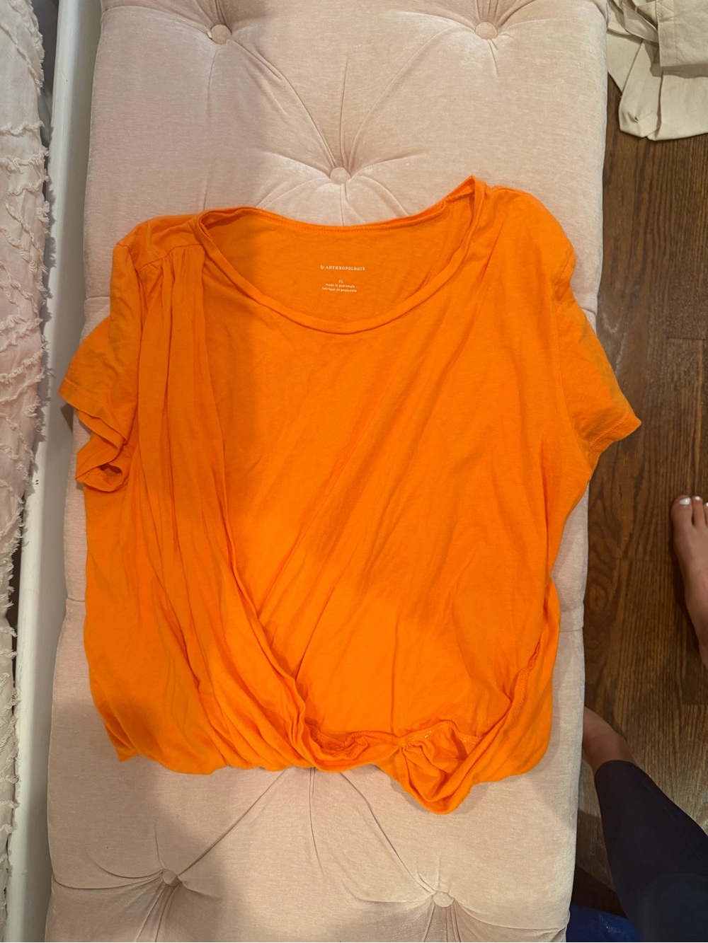Anthropologie Women's Orange Twist-Front Short Sleeve Top